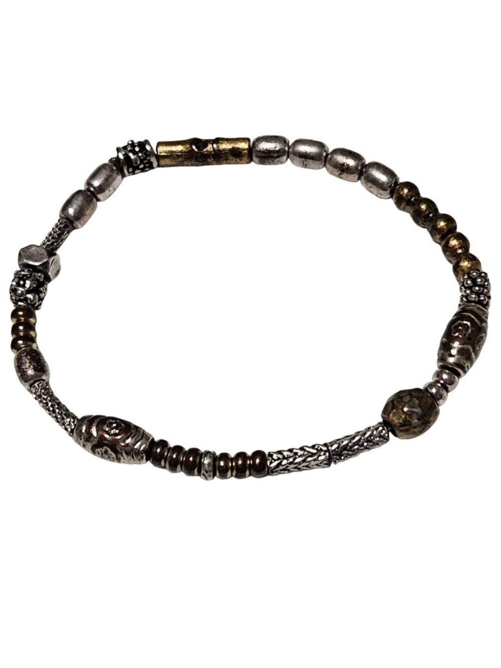 Handcrafted Mixed Metal Beaded Bracelet Stretch Minimalist Boho Fashion Jewelry